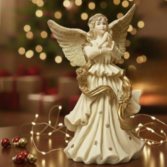 Vintage Praying Angel Figurine with Gold Details & Taper Candle Holder - Picture 1 of 16